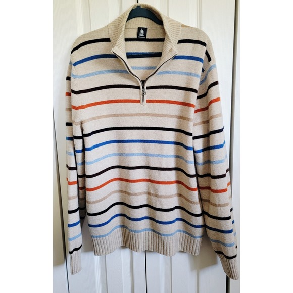 Marina Yachting Striped 100% Wool 1/4 Zip Sweater Mens Pullover Knit Preppy 3X - Picture 1 of 8